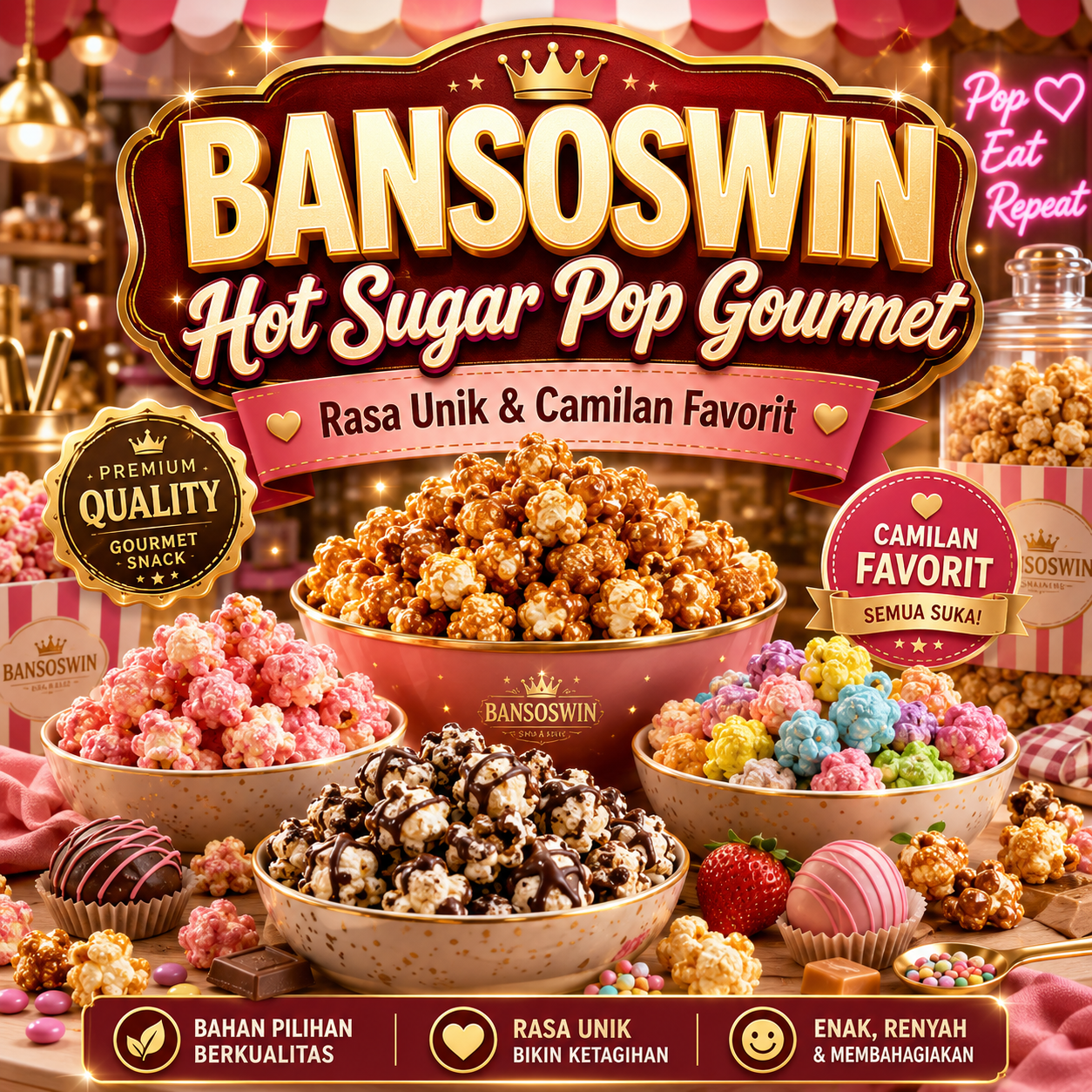 BANSOSWIN Hot Sugar Pop Gourmet, Rasa Unik & Camilan Favorit