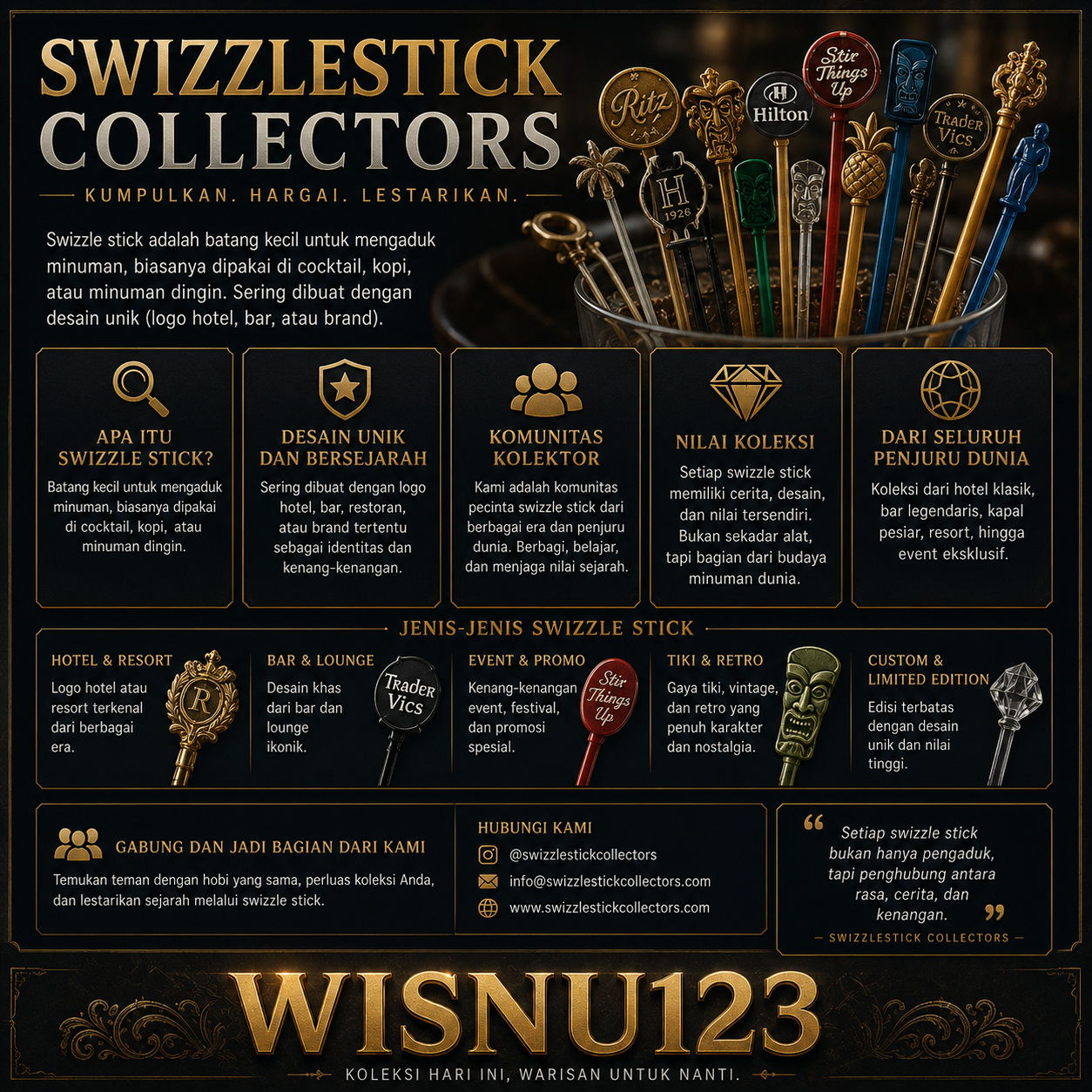 Galeri foto WISNU123 - Swizzle Stick Collectors: Komunitas Kolektor Pengaduk Minuman Unik Dunia di Mahjong