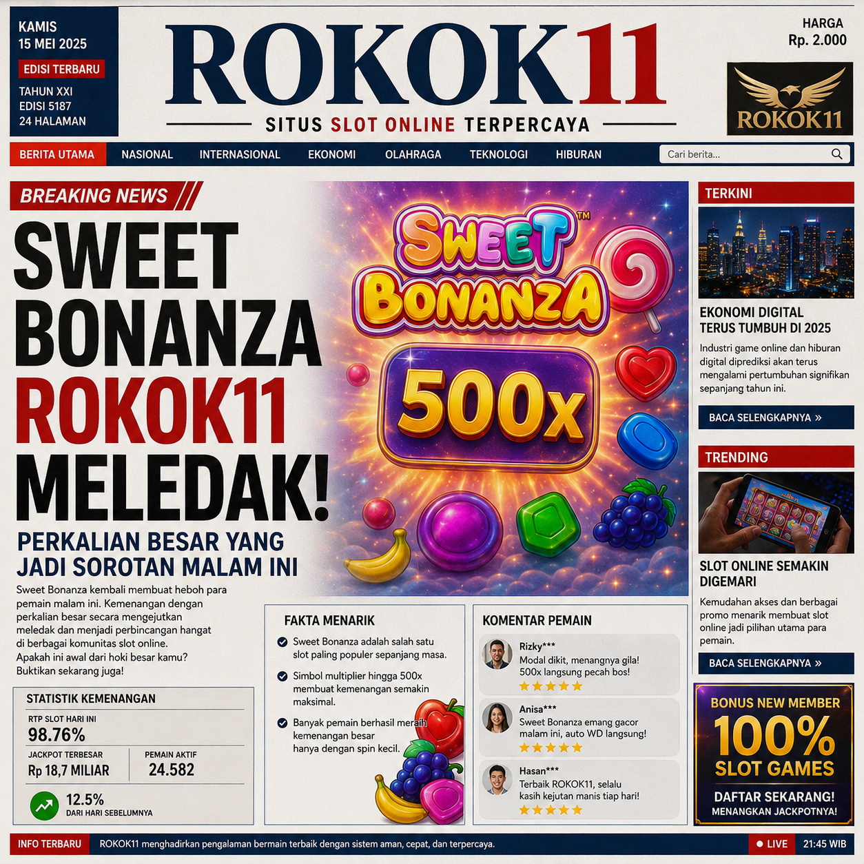 Sweet Bonanza ROKOK11 Meledak! Perkalian Besar yang Jadi Sorotan Malam Ini