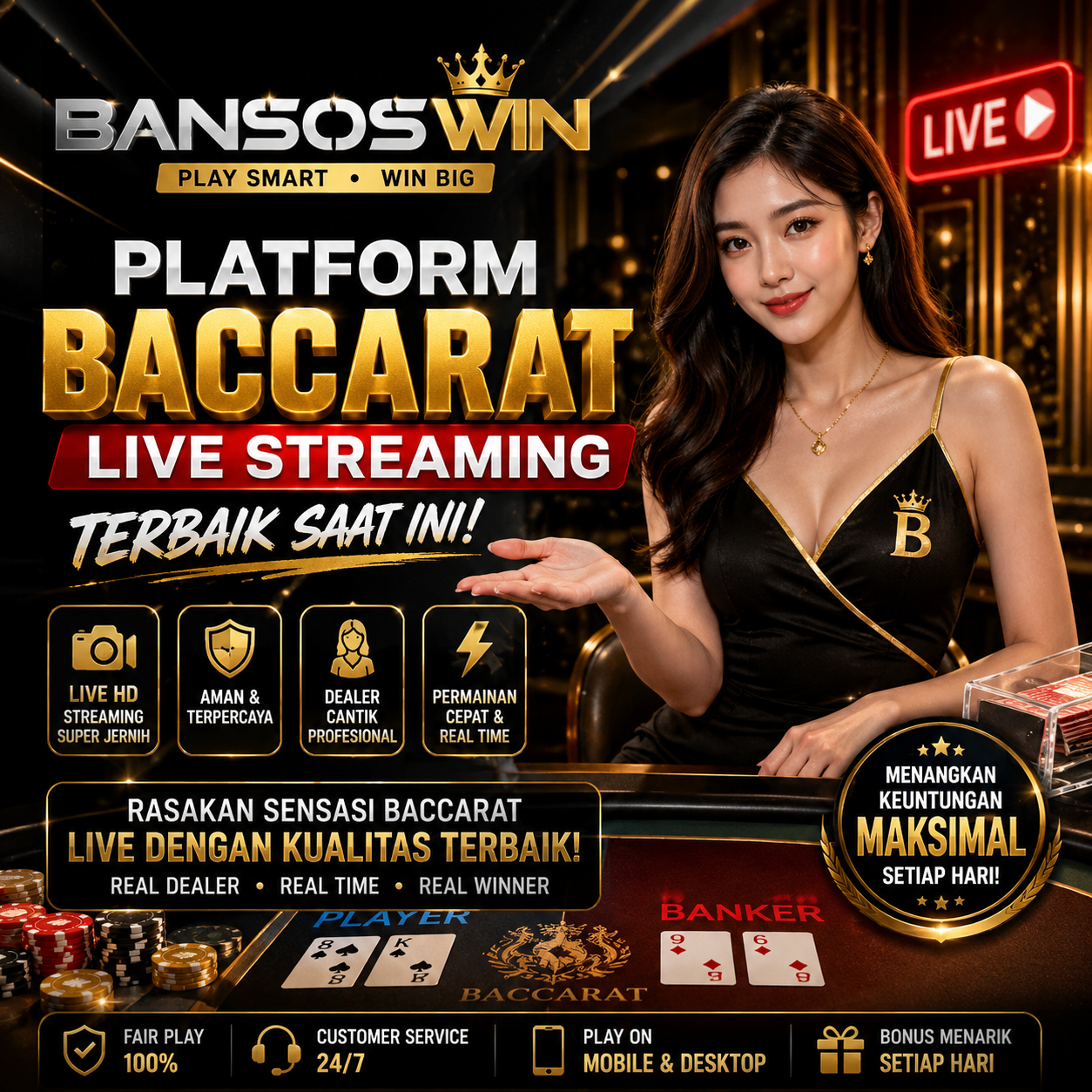 BANSOSWIN >> Platform Baccarat Live Streaming Terbaik Saat Ini.