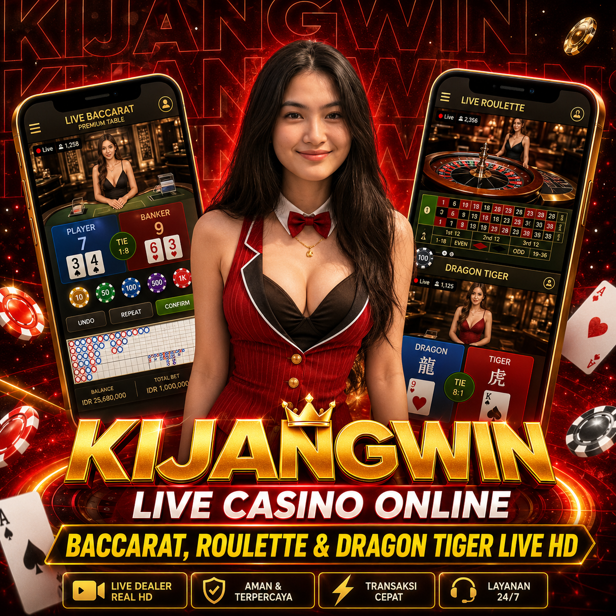Live Casino Online Kijangwin: Baccarat, Roulette & Dragon Tiger Live HD