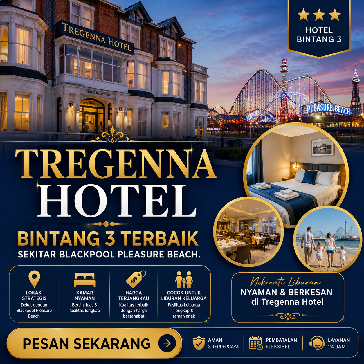 TOKEKWIN Tregenna Hotel Bintang 3 Terbaik Sekitar Blackpool Pleasure Beach.