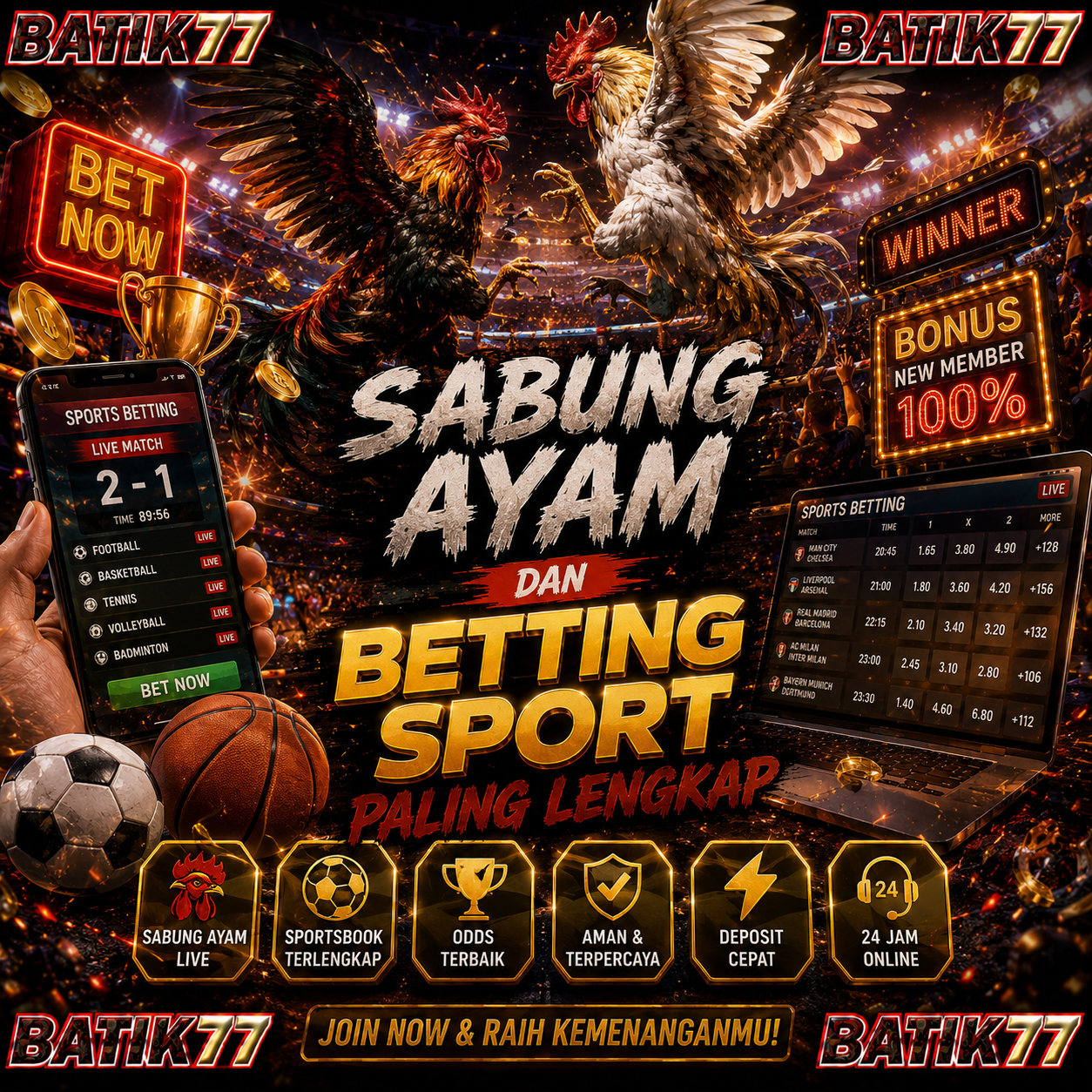 Galeri foto BATIK77 >> Sabung Ayam dan Betting Sport Paling Lengkap di Jakarta