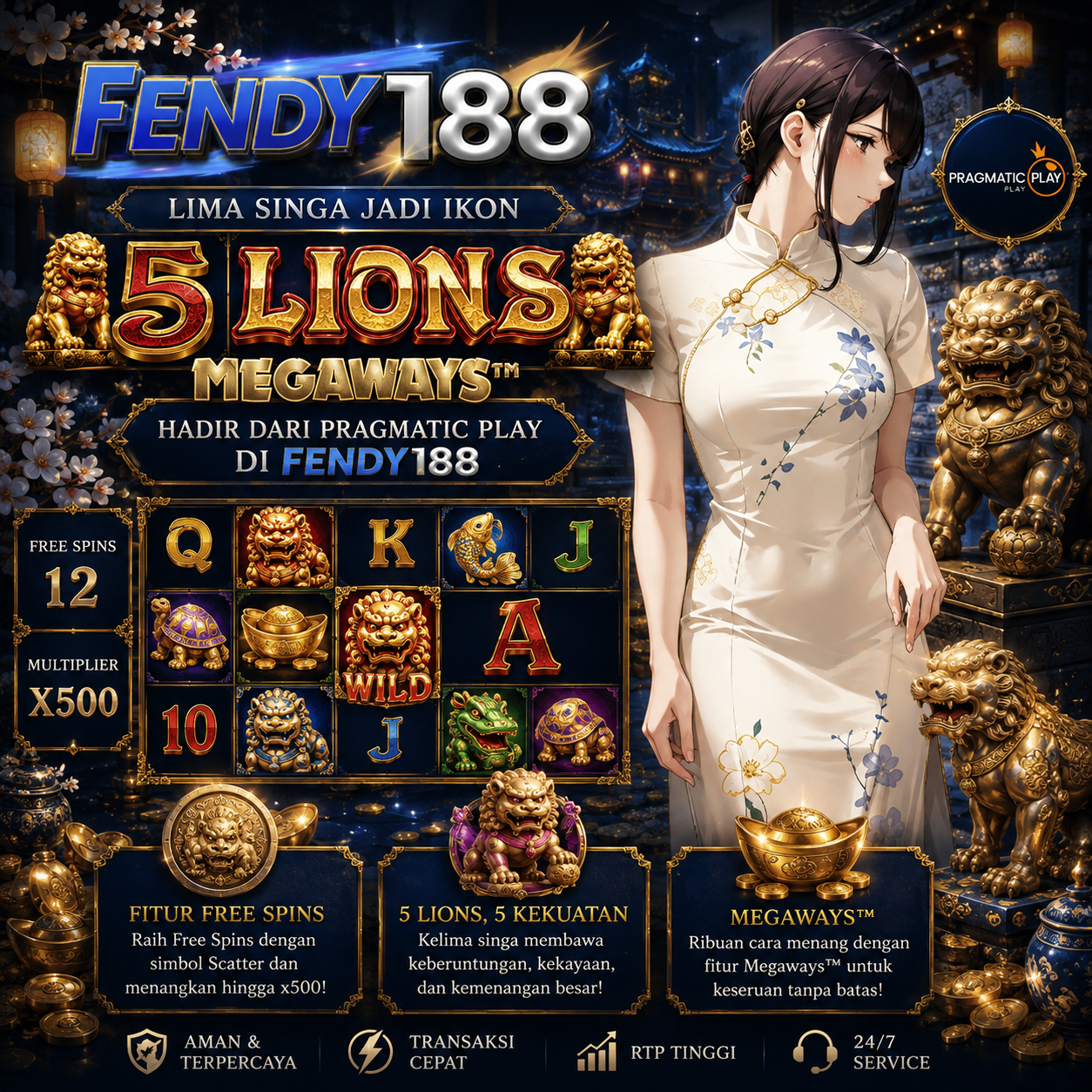 Lima Singa Jadi Ikon, 5 Lions Megaways Hadir dari Pragmatic Play di FENDY188