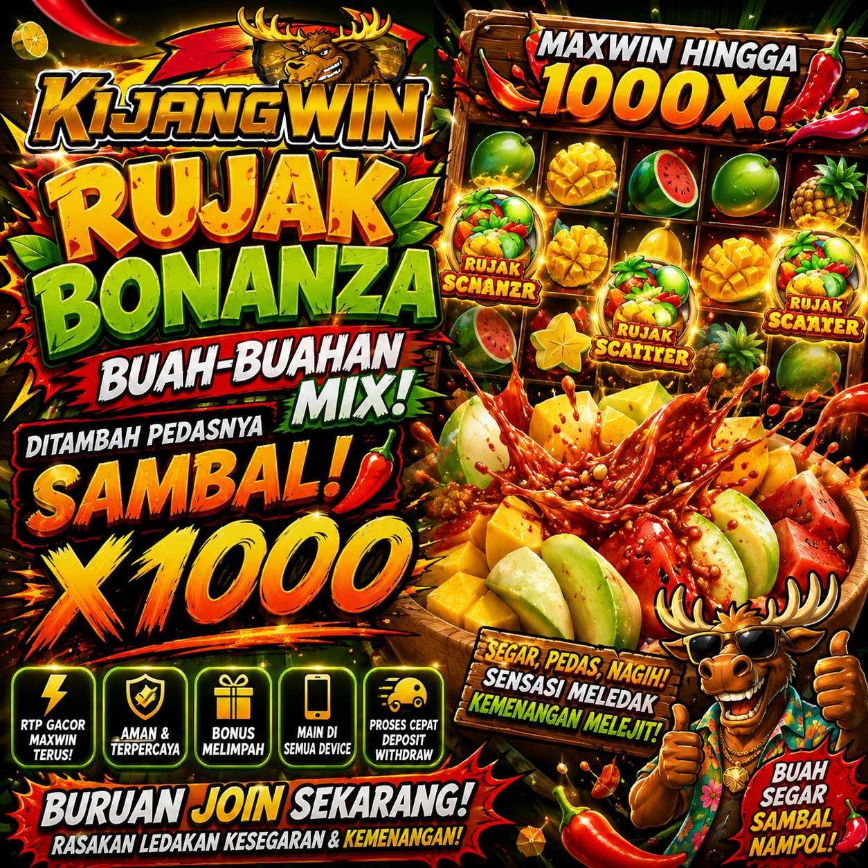 KIJANGWIN RujakBonanza Buah Buahan Mix Ditambah Pedasnya Sambal X1000