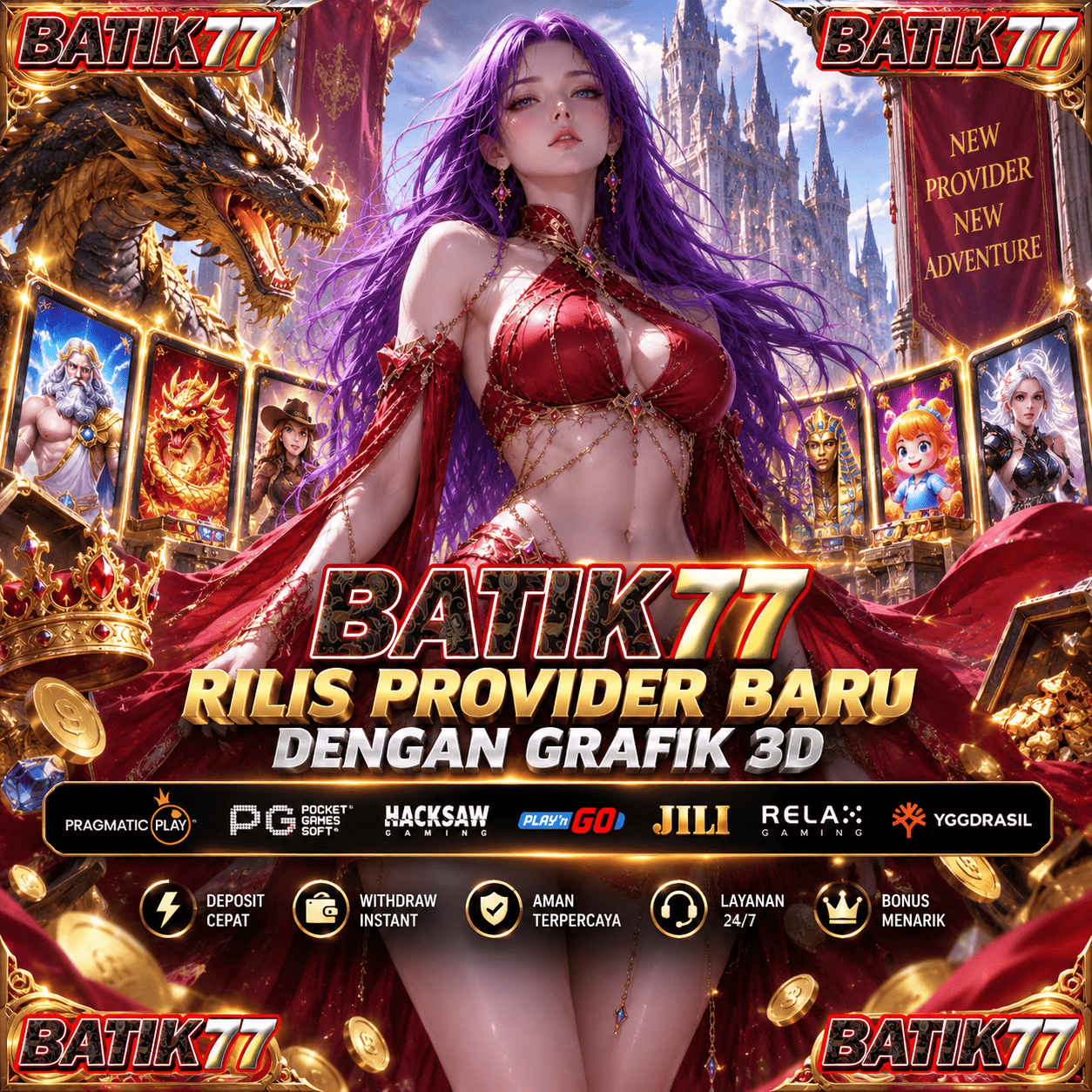 Sertifikat, penghargaan, tanda, atau dokumen yang dipajang di BATIK77 Rilis Provider Baru dengan Akomodasi Grafik3D