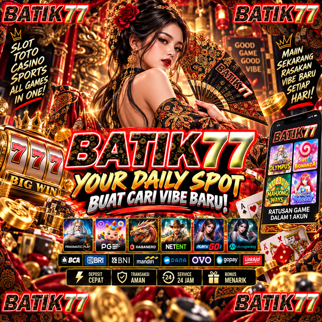 Thumbnail 1 of 3, Poster, BATIK77 – Your Daily Spot Buat Cari Vibe Baru! designed and sold by BATIK77.