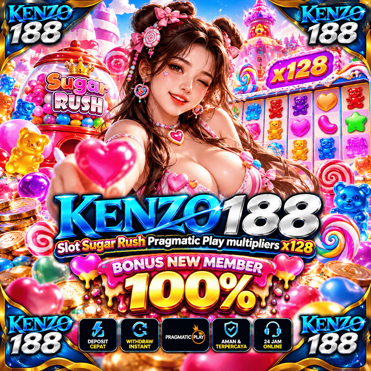 Slot Sugar Rush KENZO188 Pragmatic Play multipliers x128